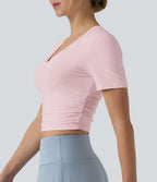 T-shirt décontracté col V manches courtes coupe courte