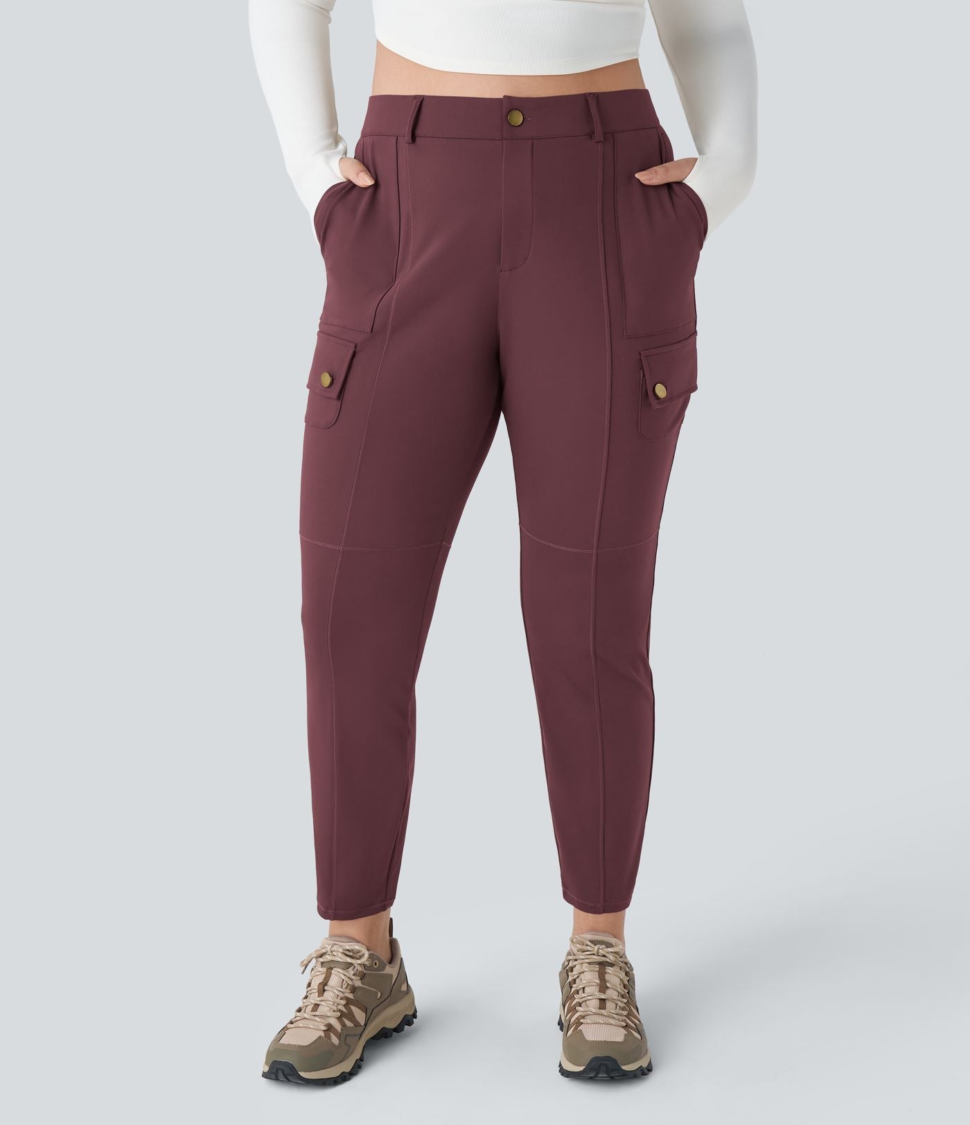 Pantalon cargo randonnée grande taille ajusté uni taille haute DayStretch avec poches zippées