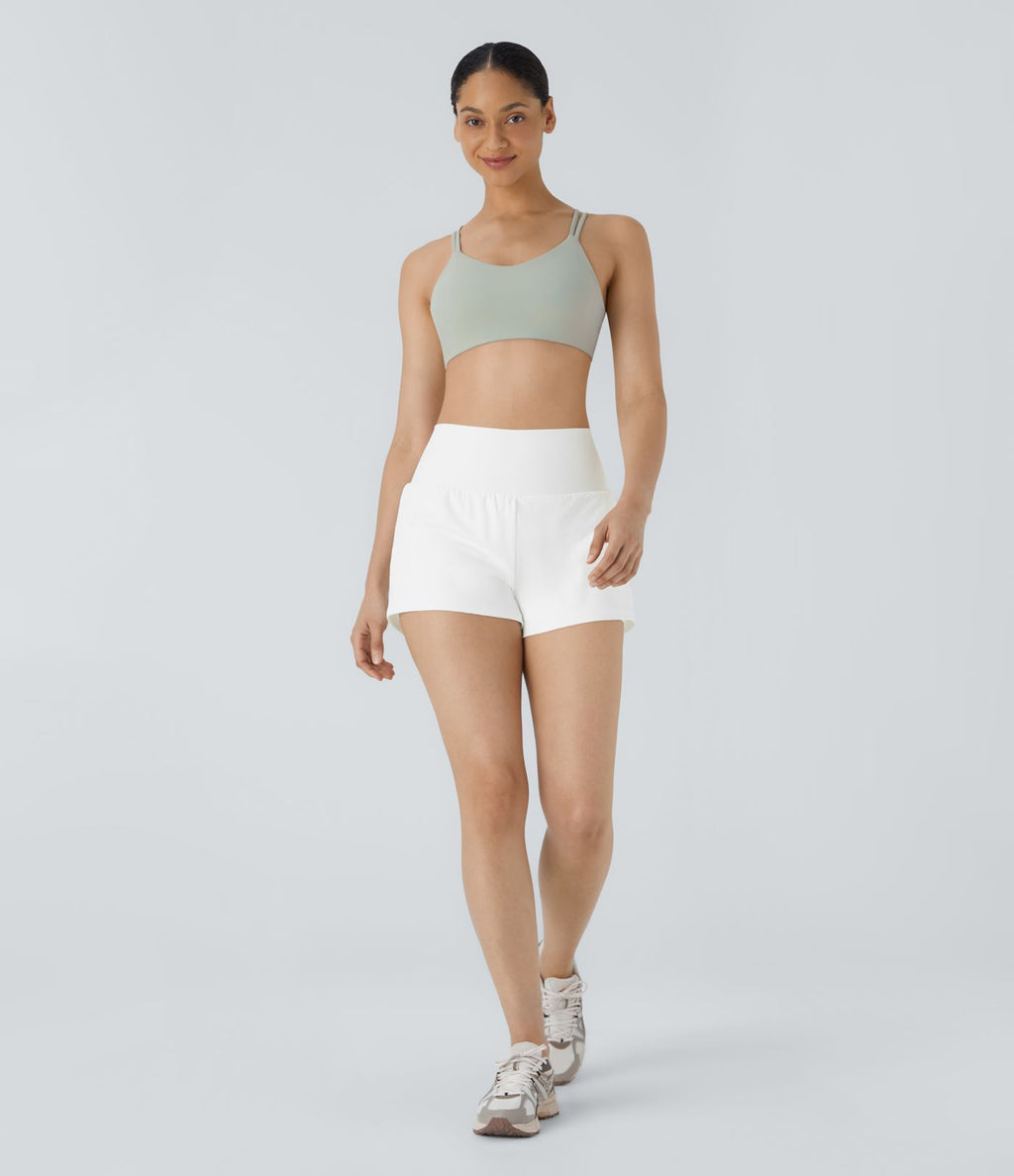 Short 7,5cm Yoga 2 en 1 Super Taille Haute Poches Arrière Poches Cachées Latérales