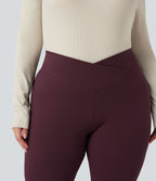 Pantalon décontracté grande taille croisé, évasé en maille gaufrée, taille haute, avec poches
