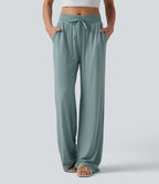 Pantalon large décontracté taille mi-haute avec cordon de serrage et poches