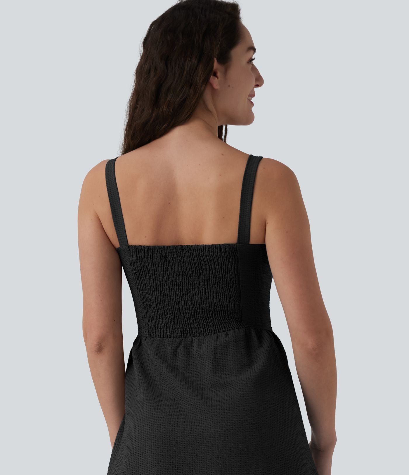 Robe fluide casual mi-longue texturée froncée et smockée