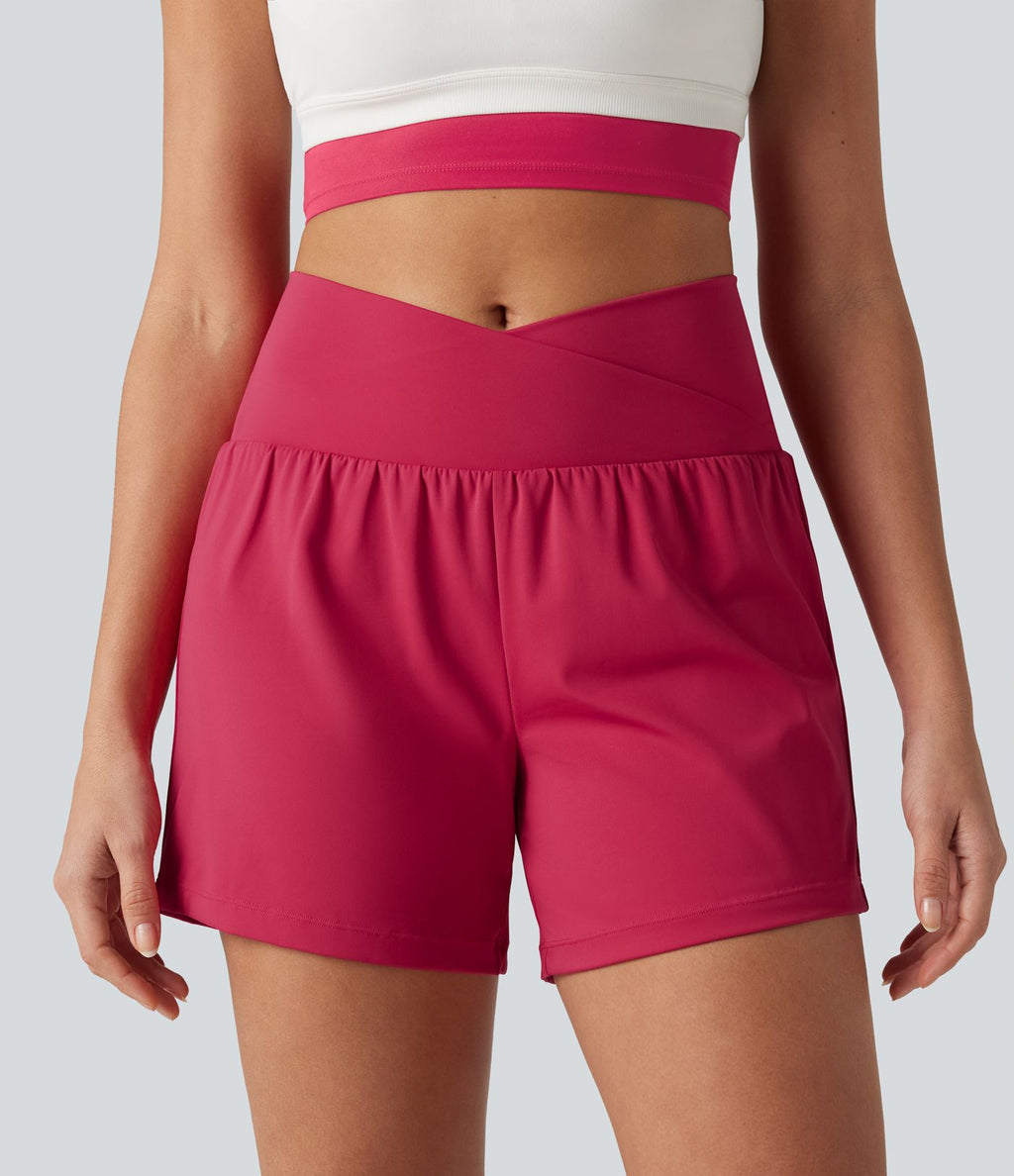 Short de yoga SoftlyZero™ Airy croisé taille haute 2-en-1 effet frais InstantCool 12,5 cm avec poches