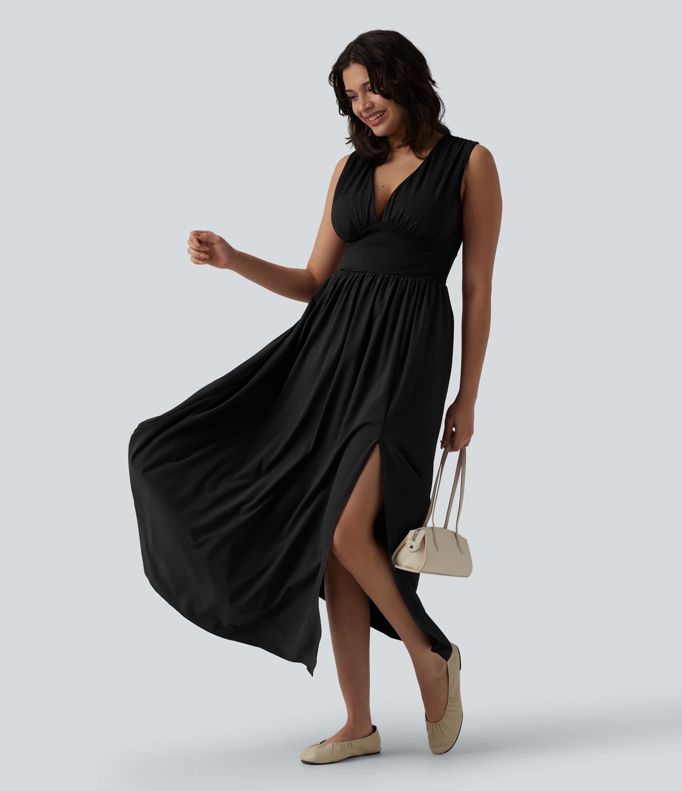Robe longue fluide col V sans manches
