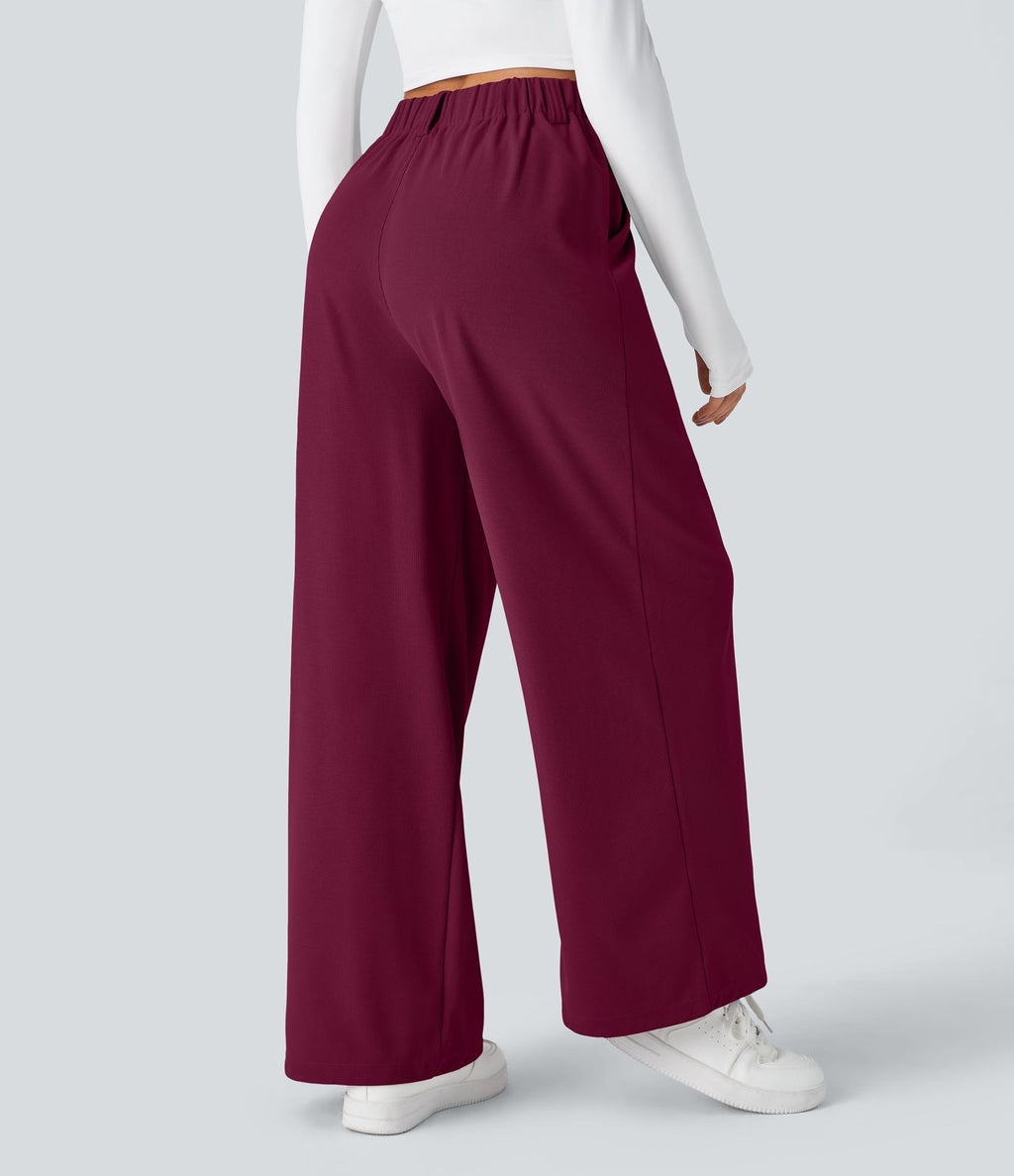 Halara Flex™ Pantalon Tailleur Large Fluide Gaufré Taille Haute Poches Latérales