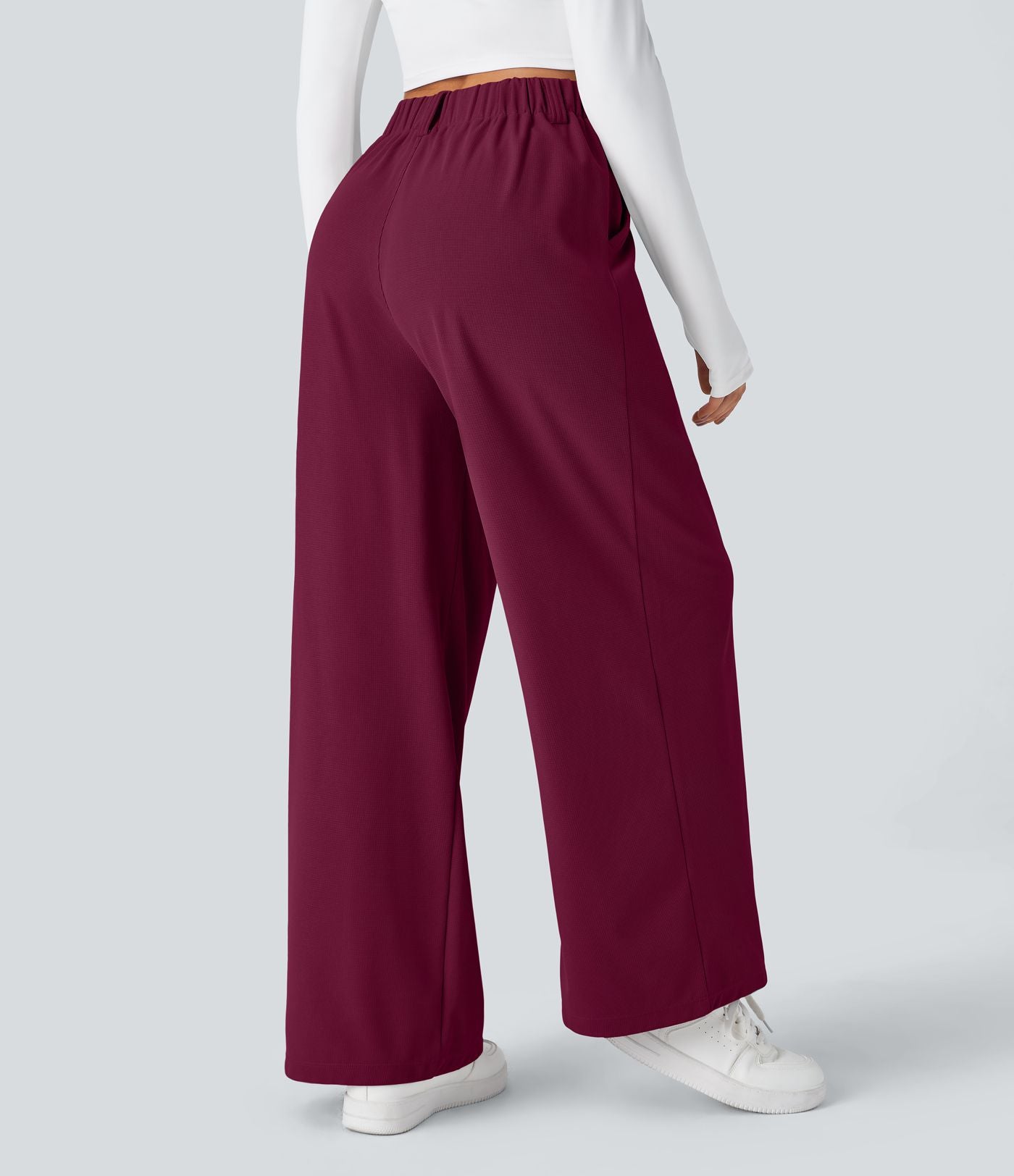 Pantalon Tailleur Large Fluide Halara Flex™ Gaufré Taille Haute Poches Latérales