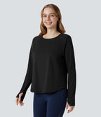 Top de sport col rond mesh contrastant manches longues avec trous pouces