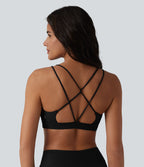 Brassière de sport à encolure carrée en maille côtelée avec soutien-gorge intégré — UPF40+