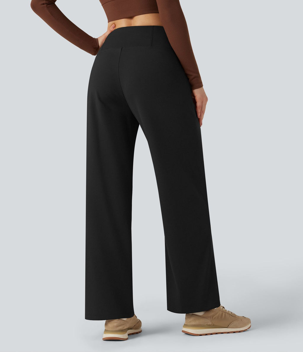 Pantalon de yoga large gainant taille haute avec poches