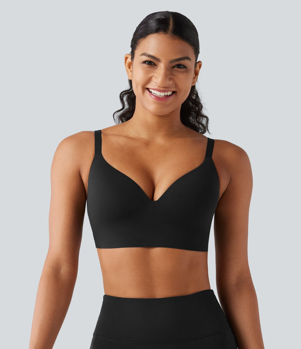 Brassière yoga SoftlyZero™ maintien léger à décolleté V plongeant, coussinets fixes, push-up, protection solaire UPF 50+