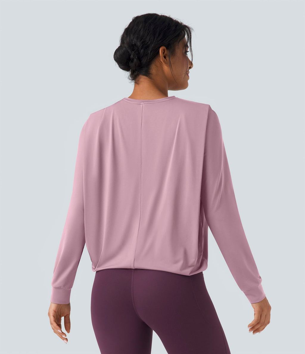 Haut de sport yoga col rond manches longues froncé - UPF50+