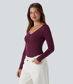 Haut casual côtelé col henley manches longues