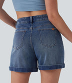 Halara Flex™ Short en denim taille mi-haute ourlet retroussé 12,5 cm avec poches