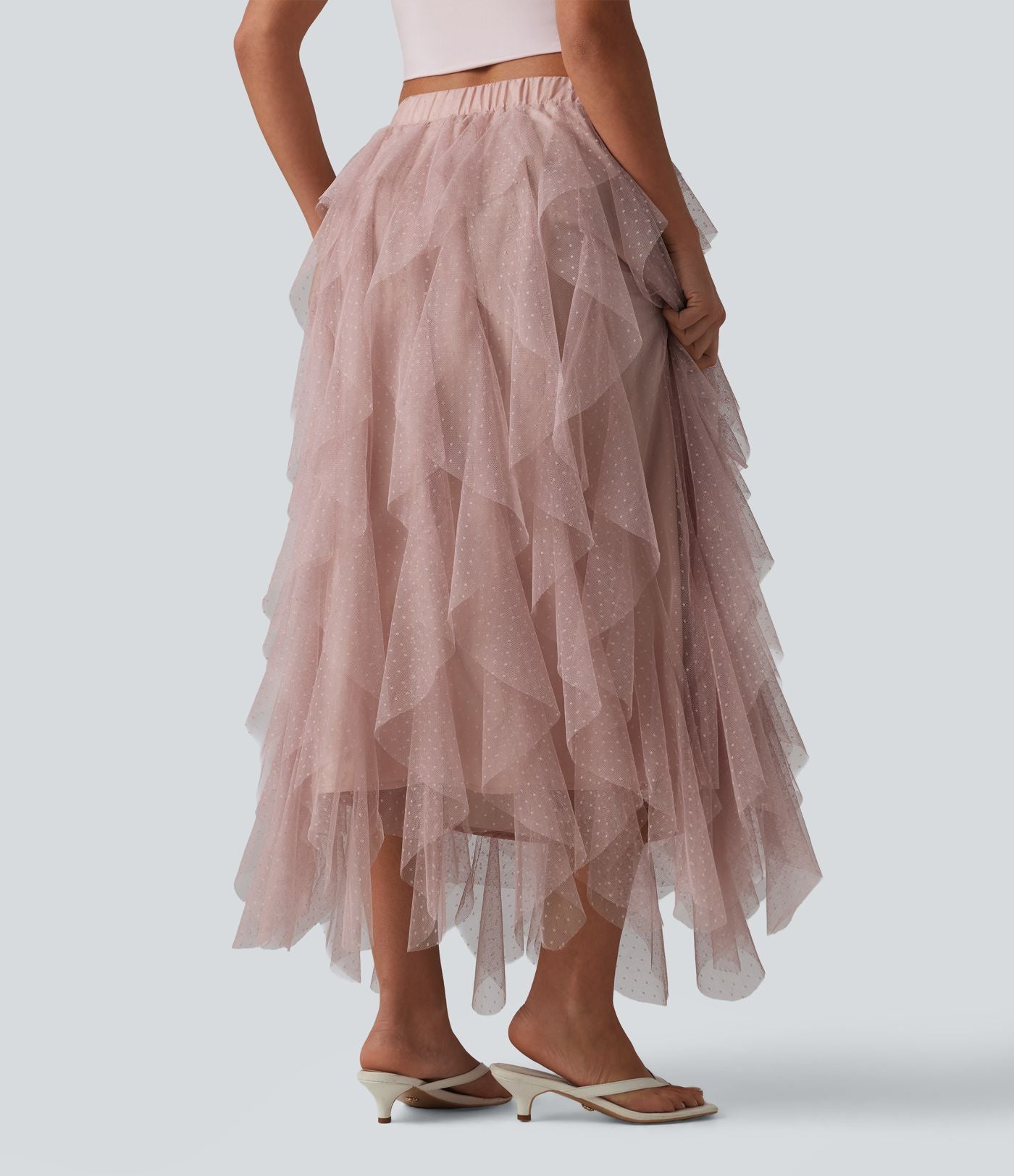 Jupe midi resort asymétrique à volants en maille taille mi-haute