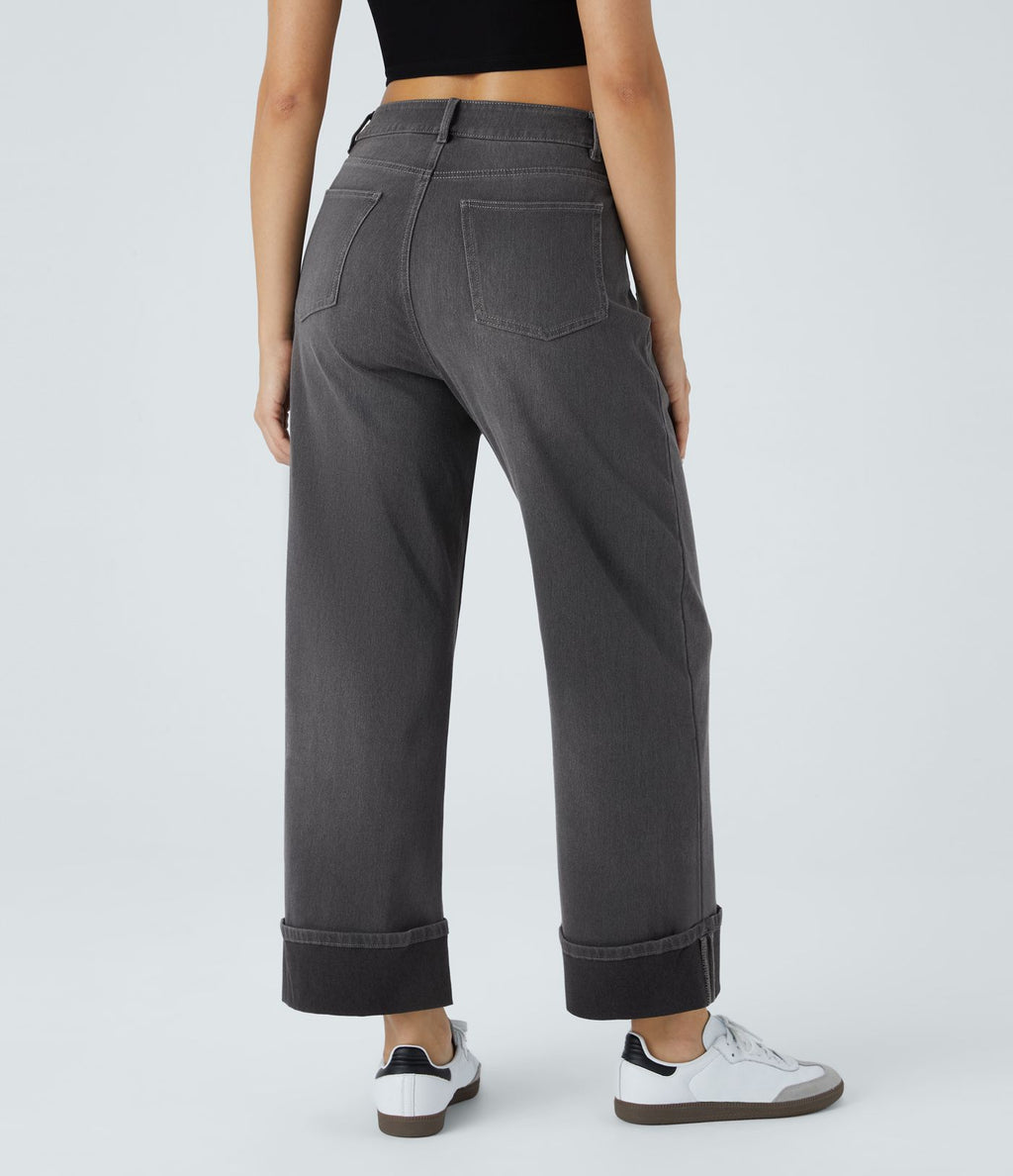 Halara Flex™ Jean Larges Taille Haute Ourlet Roulotté Multiples Poches