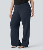 Pantalon tailleur évasé grande taille taille haute Halara Flex™ DayStretch avec poches zippées latérales