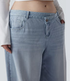 Jean décontracté grande taille Halara Flex™ asymétrique taille basse jambes larges effet délavé avec poches