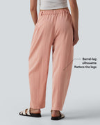 Pantalon décontracté coupe ballon taille mi-haute aspect lin avec poches