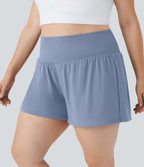 Short Yoga 10cm Plus Longue Taille Ultra Haute 2 en 1 Poche Arrière Poche Cachée Latérale Grande Taille
