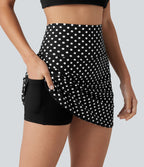 Mini-jupe de golf 2 en 1 à pois, taille ultra haute, effet ventre plat, ourlet arrondi et poches