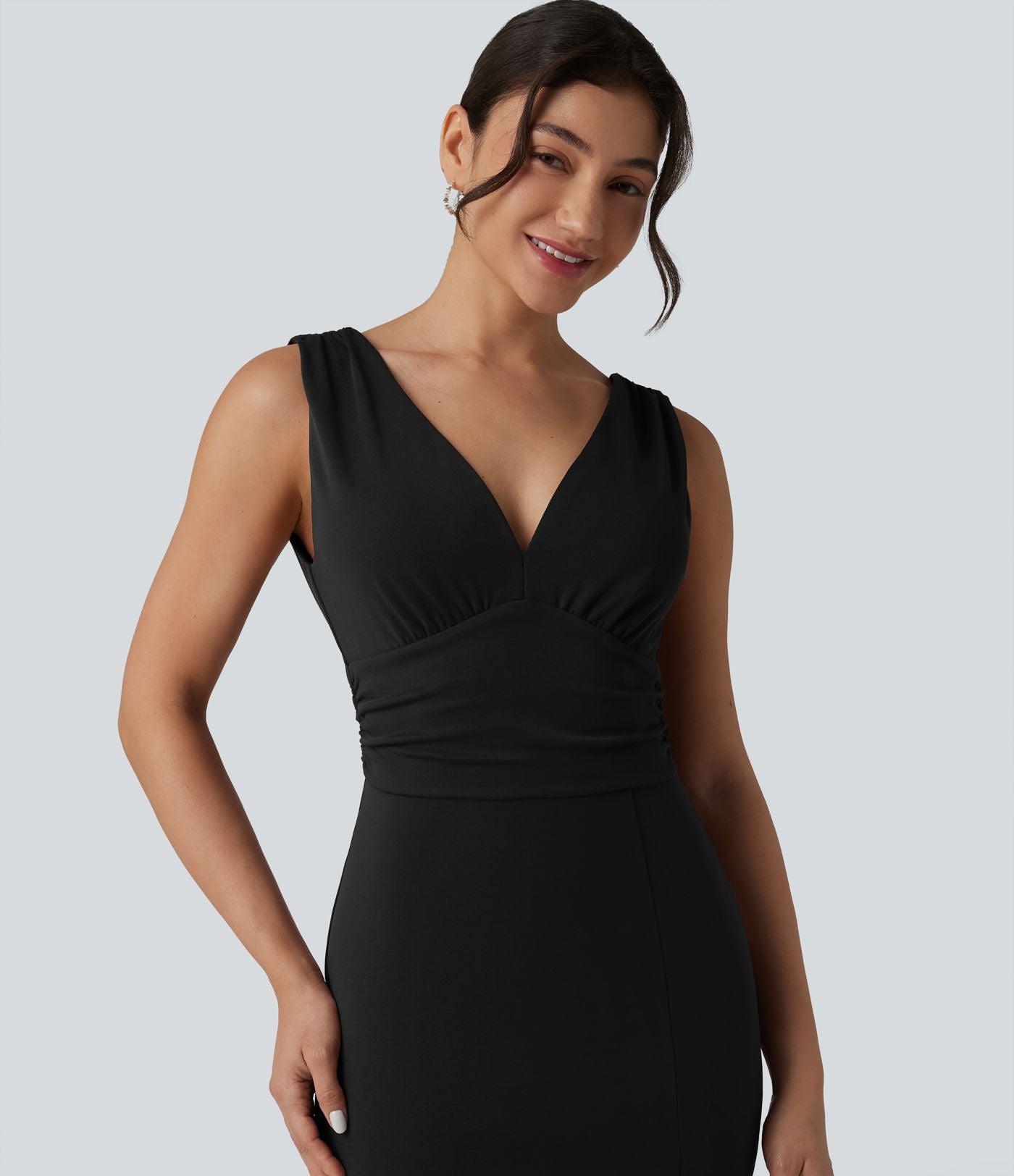 Robe maxi moulante col V avec soutien-gorge intégré