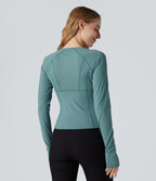 Haut de sport yoga SoftlyZero™ Airy col rond mesh contrastant effet frais InstantCool manches longues avec passe-pouces, protection solaire UPF50+