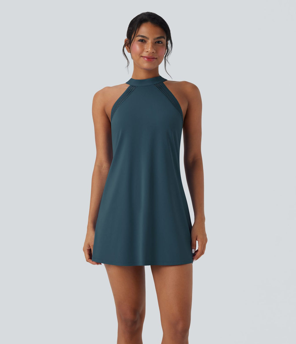 Robe de yoga courte 2-en-1 dos nu à nouer Softlyzero™ Airy Cool Touch avec poche latérale - UPF50+
