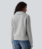 Sweat-shirt décontracté col revers demi-zip manches longues avec trous pour pouces et poches