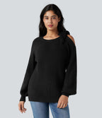 Top tricot col rond nœud latéral manches longues