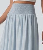 Jupe longue fluide à volants taille haute – Style resort