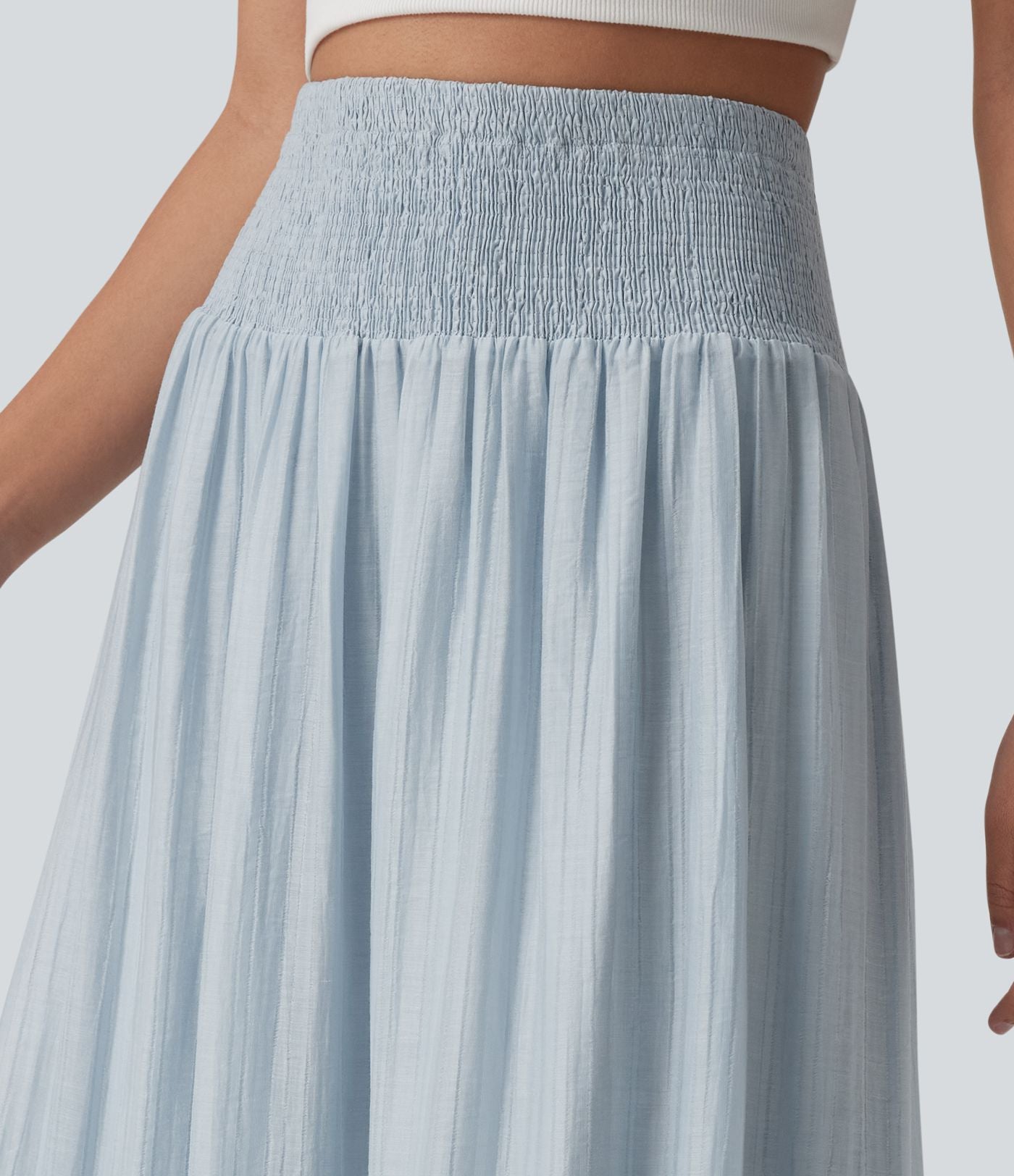 Jupe longue fluide à volants taille haute – Style resort