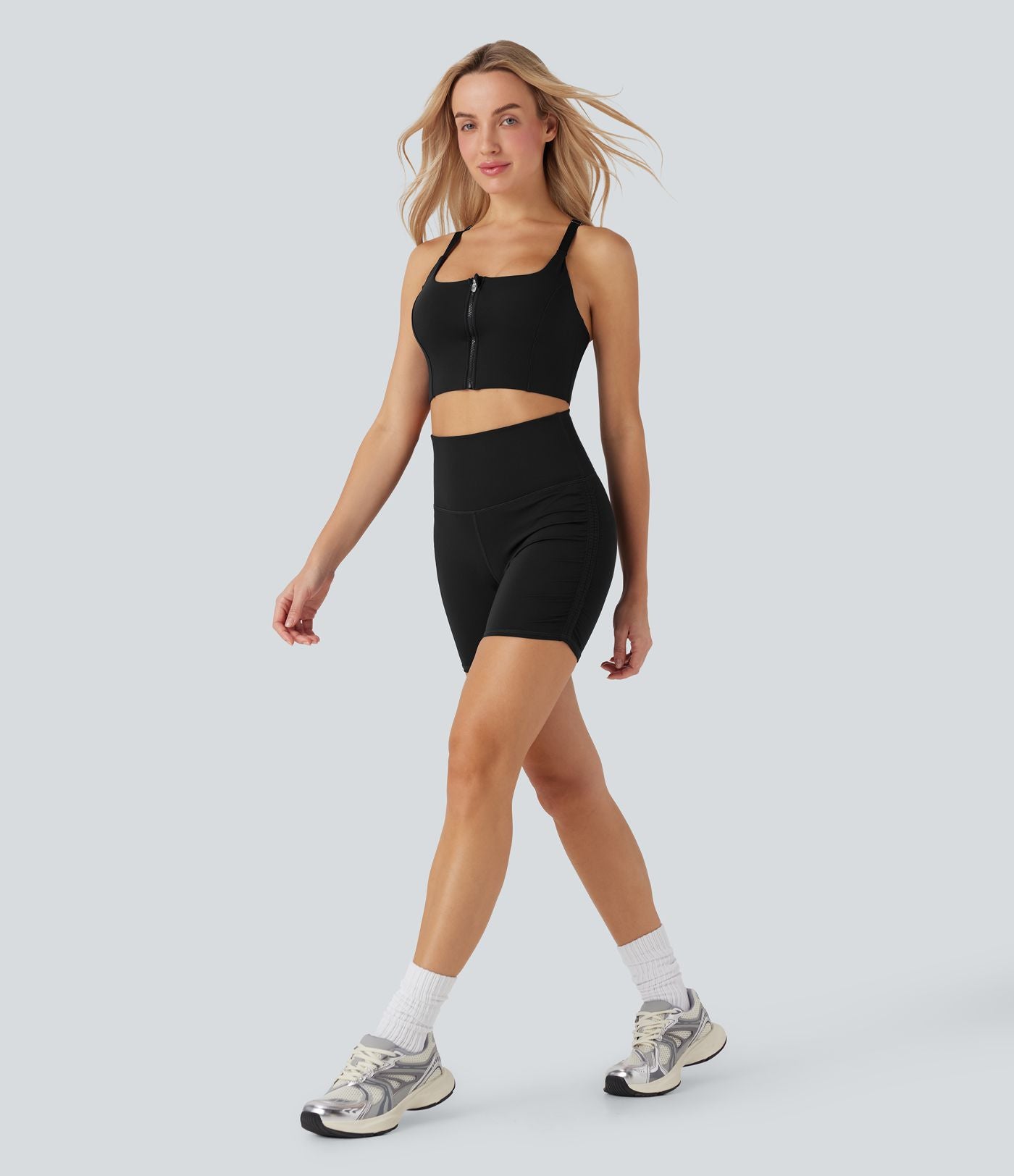 Short cycliste 12,5 cm de course gainant taille haute avec fronces et séchage rapide SoftlyZero™
