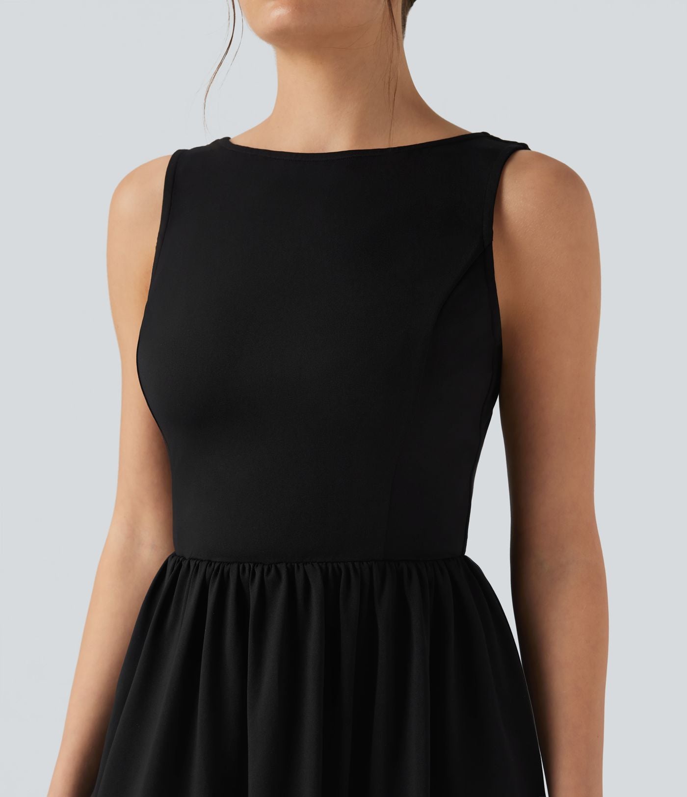 Robe mini col bateau dos échancré avec nœud