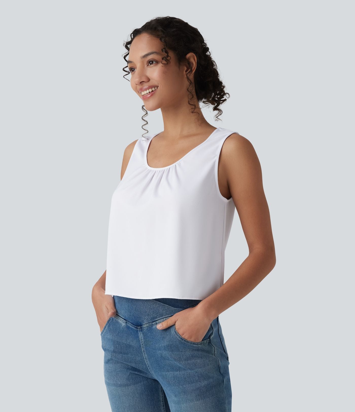 Débardeur casual satin col rond échancré
