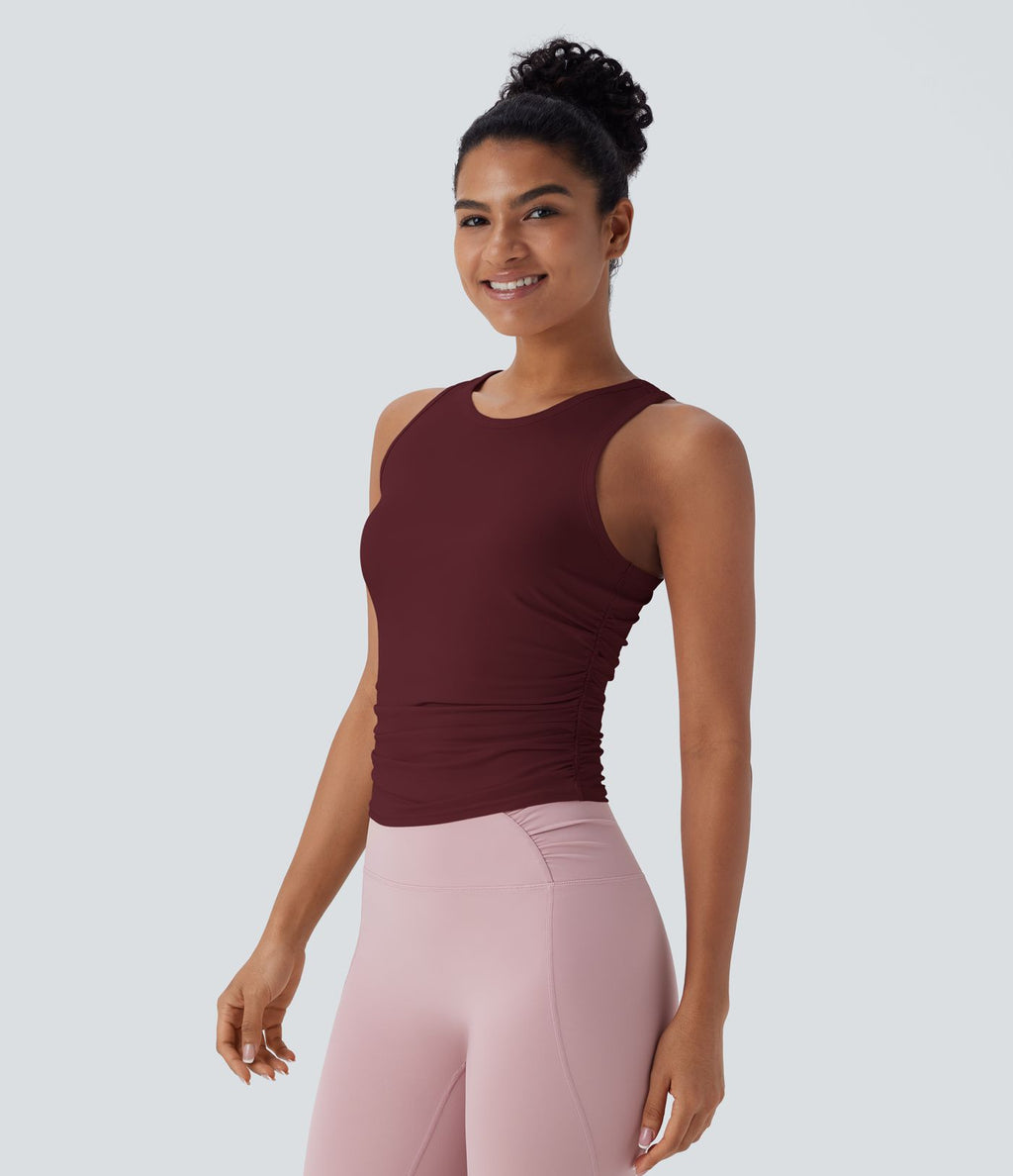Débardeur de yoga dos nageur froncé col rond