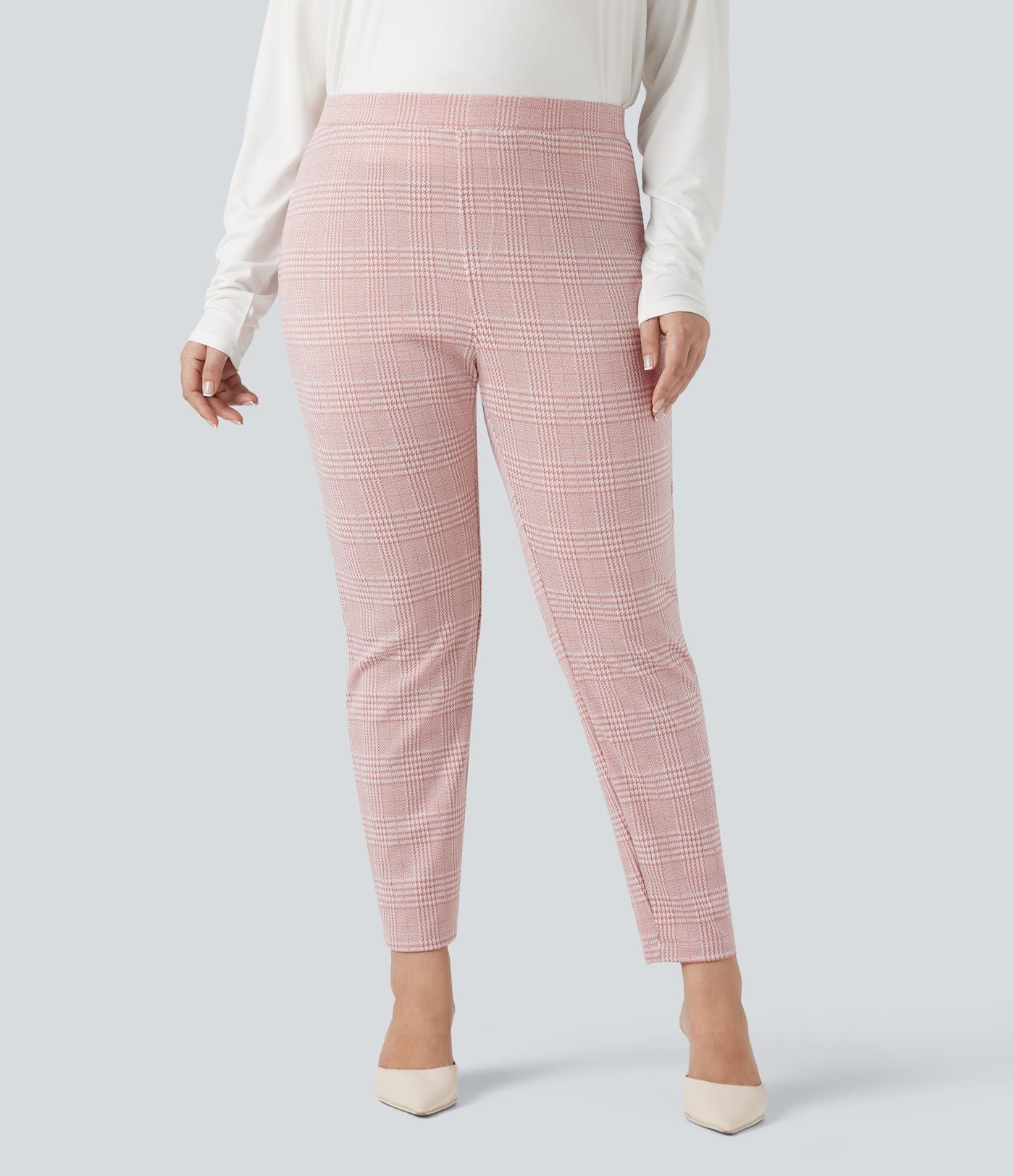 Pantalon tailleur skinny Halara Flex™ grande taille taille haute pied-de-poule à carreaux avec poches