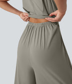 Softlyzero™ Quickdry col rond sans manches dos ajouré avec poche latérale combinaison de yoga - Édition Easy Peasy