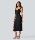 Robe midi moulante décontractée décolleté cœur avec soutien-gorge intégré