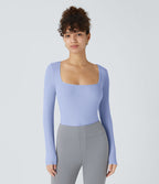 Bodysuit de Travail Tricot Côtelé Col Carré Manches Longues Boutonné Silhouette Élancée