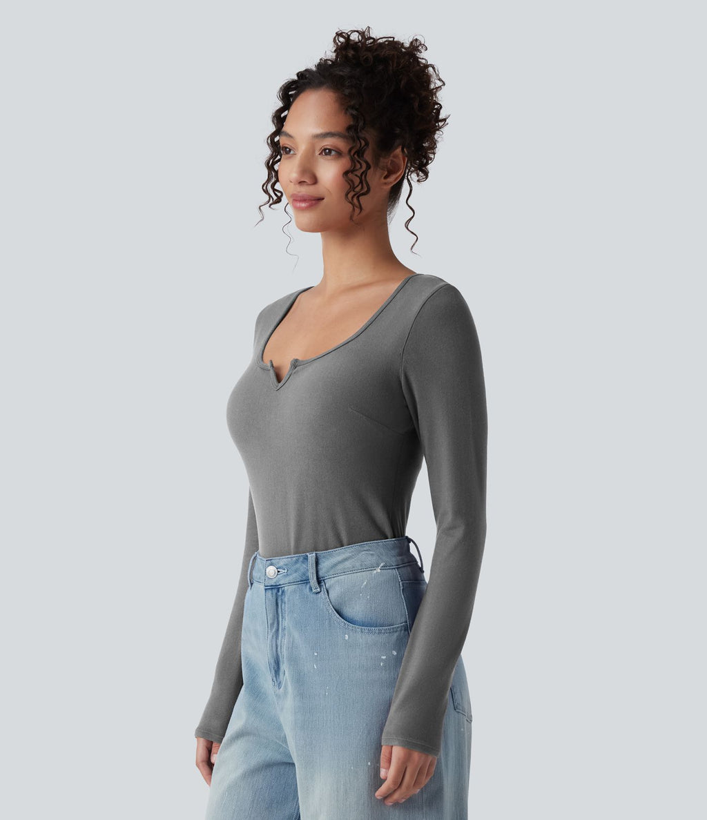 Top casual chaud push-up avec bonnets moulés, col cranté et manches longues - Bonnet A/B