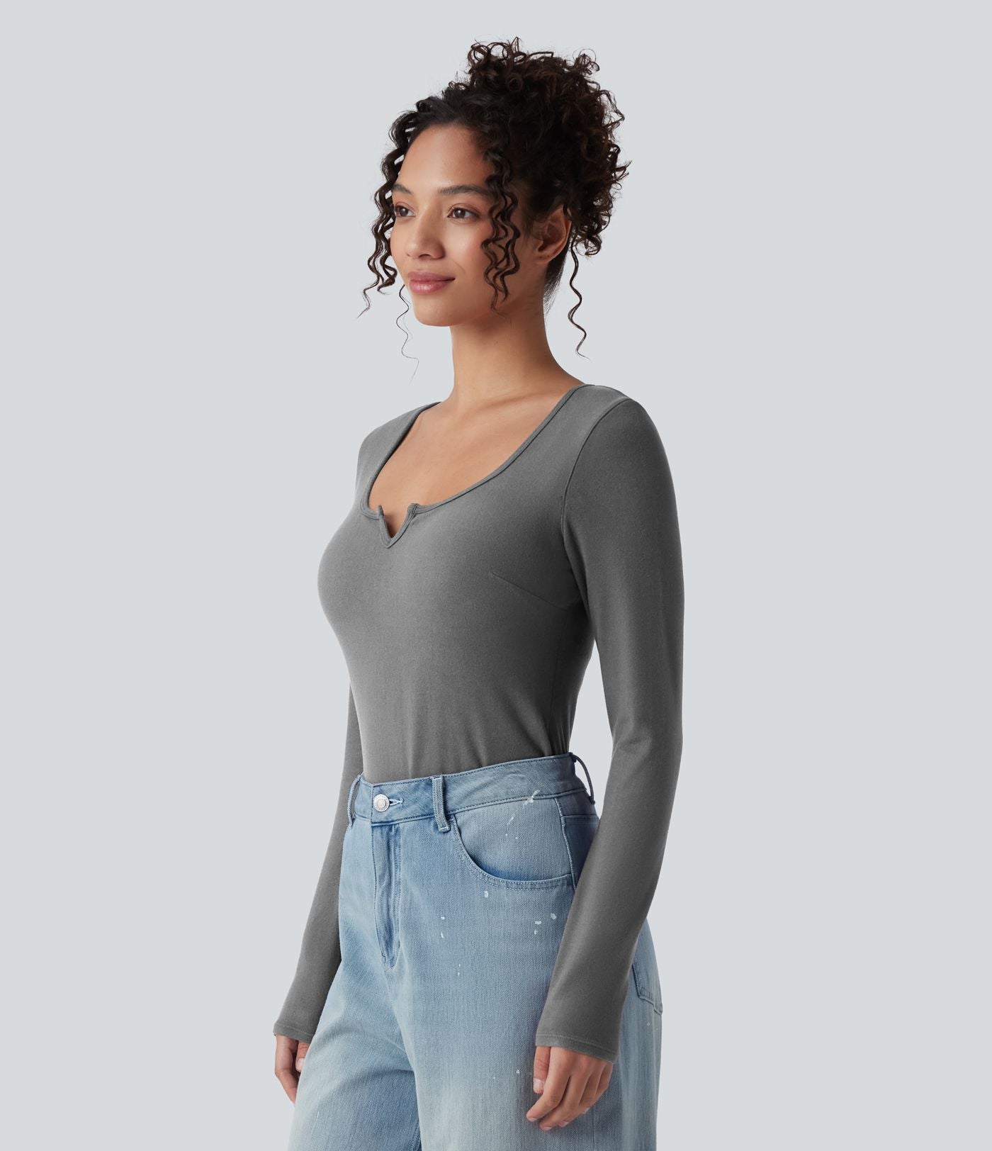 Top casual chaud push-up avec bonnets moulés, col cranté et manches longues - Bonnet A/B