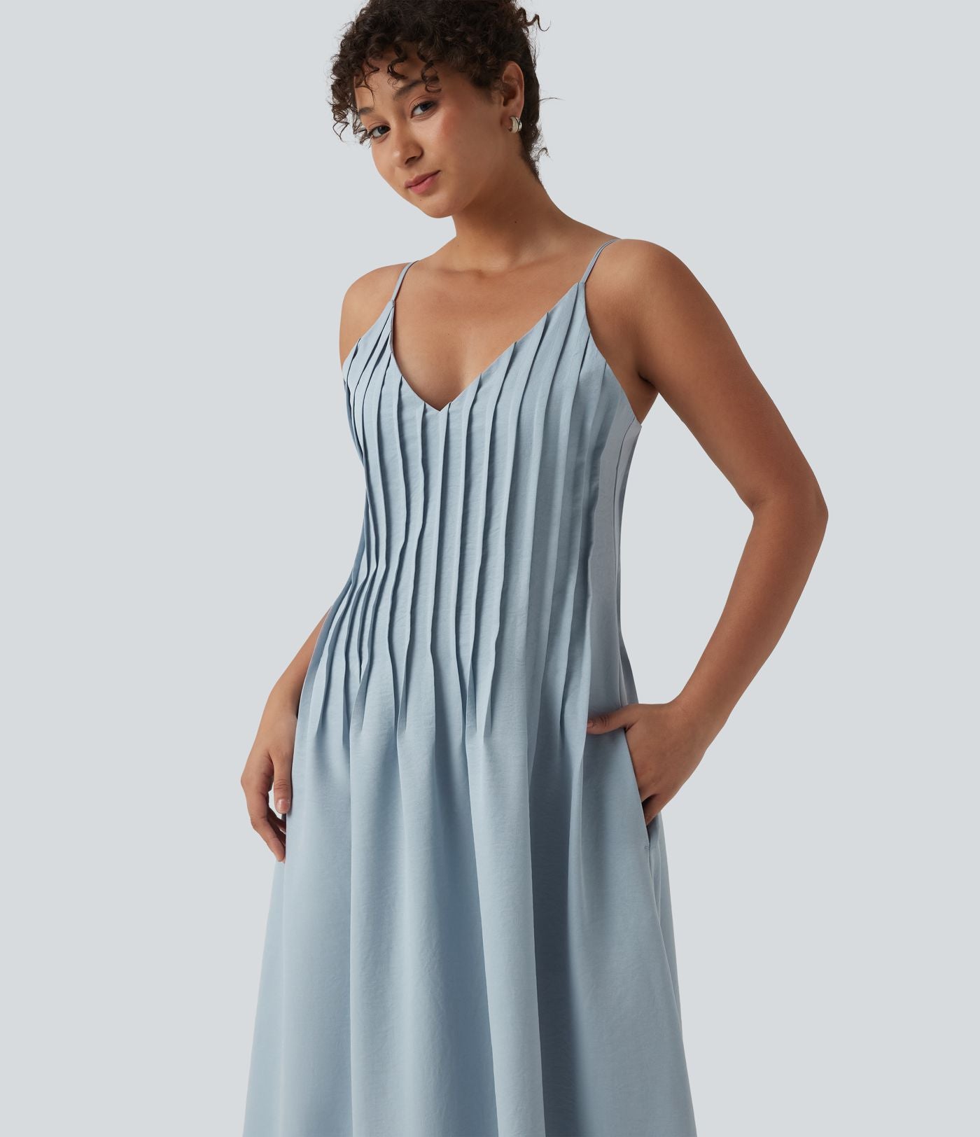 Robe longue à bretelles col V avec poches