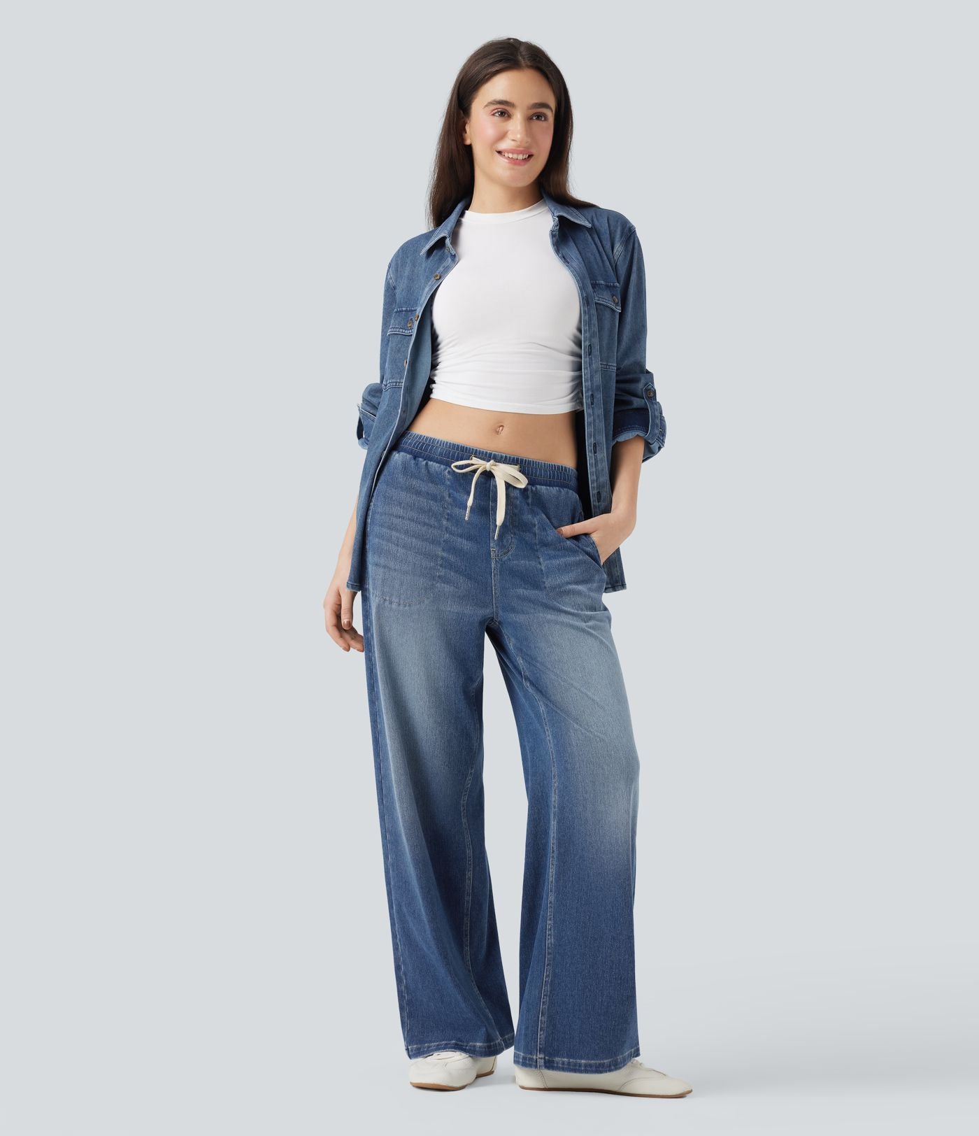 Jean baggy Halara Flex™ taille basse avec cordon de serrage et poches