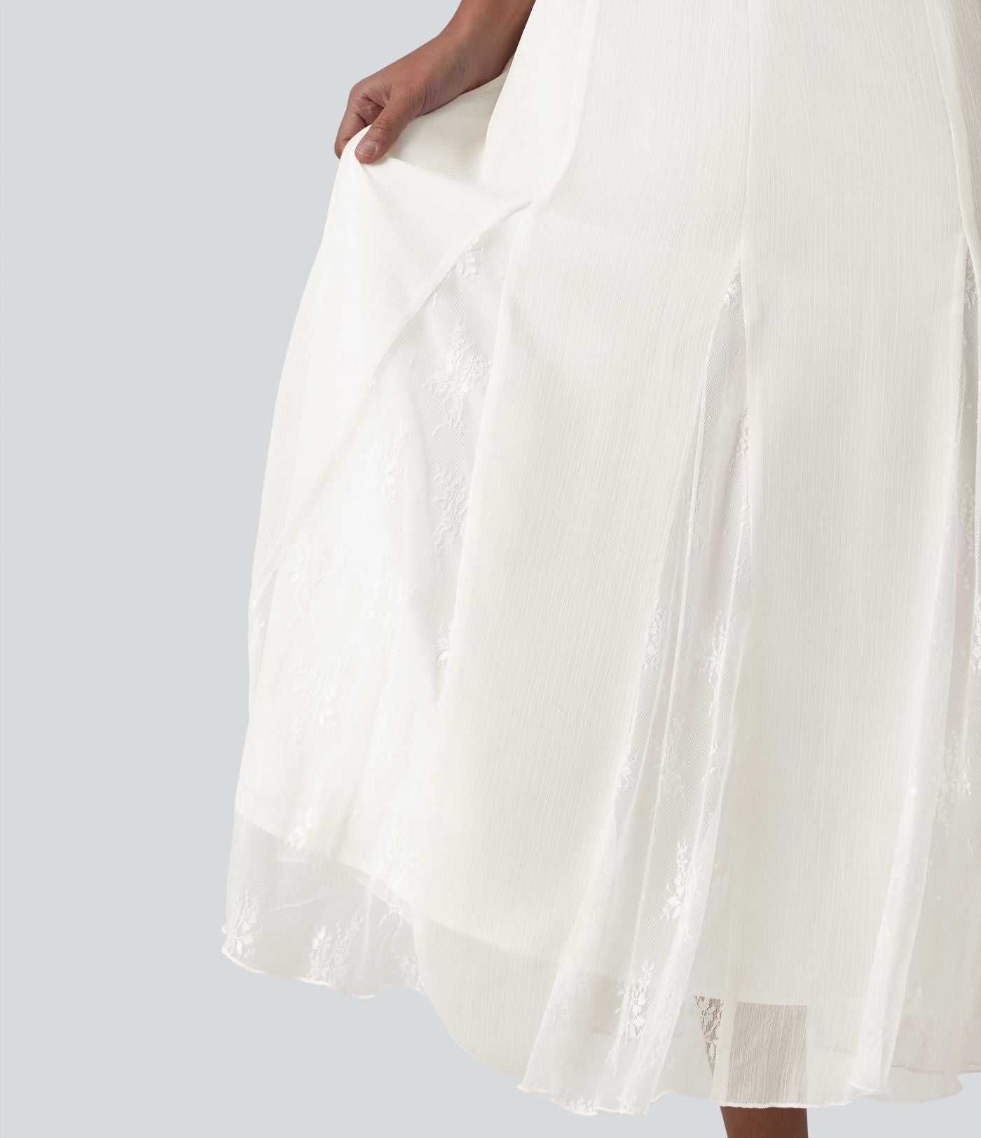 Jupe midi fluide taille haute en mousseline avec dentelle contrastée et fermeture éclair invisible