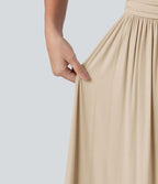 Jupe longue fluide froncée taille haute
