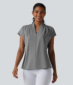 Blouse esprit bureau ample défroissage facile, col V et manches chauve-souris