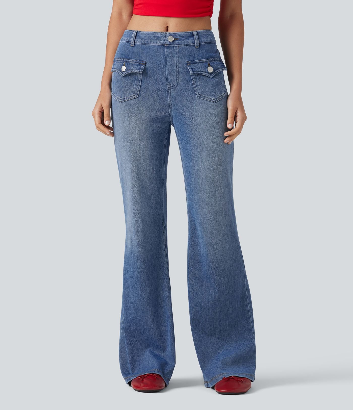 Jean évasé Halara Flex™ décontracté, taille moyenne, à poches