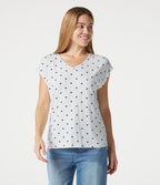 T-shirt casual col V à manches courtes à pois