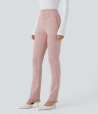 Halara Flex™ Pantalon tailleur Cintrés à Taille Haute avec Boutons Décoratifs Poches Latérales et Imprimé Pied-de-Poule