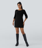 Robe décontractée thermique courte à manches raglan longues avec passe-pouces